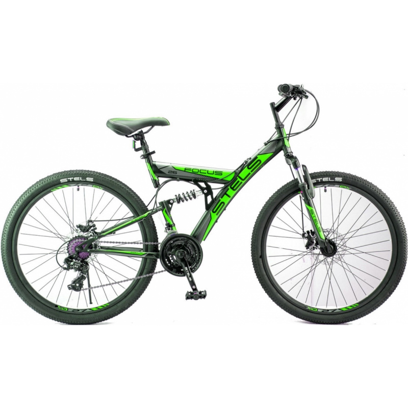 Велосипед STELS Focus. MD 26" 21-sp, 18" 2019 черно-зеленый, V010