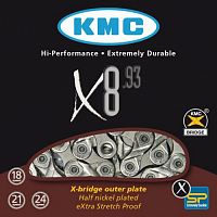 Цепь KMC X-8.93  8 ск., 1/2X3/32"Х116, серебристо-серая, уровень XT
