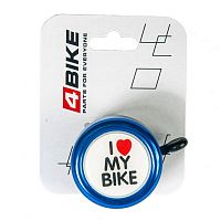 Звонок 4BIKE алюминий+пластик, D-54мм, "I love my bike" голубой